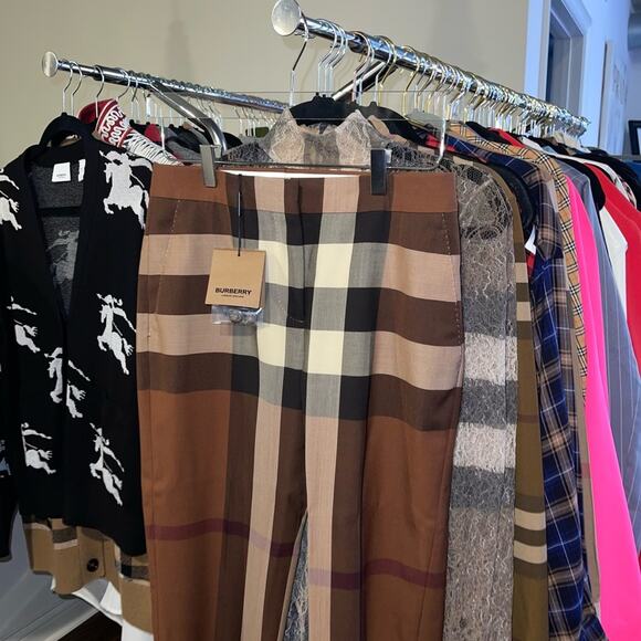 Burberry Aimie Tailored Check Print Button Hem Pant in Dark Birch Brown - Picture 11 of 17